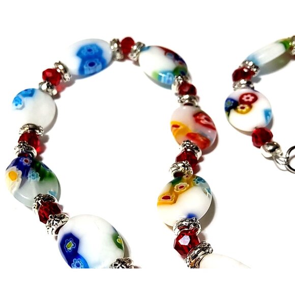 Handcrafted Millefiori Style Beaded Necklace With Vibrant Multicolor Glass Beads - Picture 3 of 4